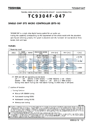 TC9304F-047 datasheet - SINGLE CHIP DTS MICRO CONTROLLER