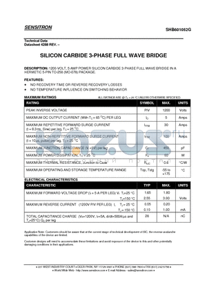 SHB601052G datasheet - SILICON CARBIDE 3-PHASE FULL WAVE BRIDGE