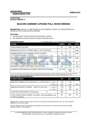 SHB601052G datasheet - SILICON CARBIDE 3-PHASE FULL WAVE BRIDGE