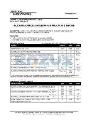 SHB601112E datasheet - SILICON CARBIDE SINGLE PHASE FULL WAVE BRIDGE