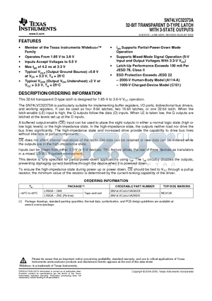 SN74LVC32373AZKER datasheet - 32-BIT TRANSPARENT D-TYPE LATCH WITH 3-STATE OUTPUTS