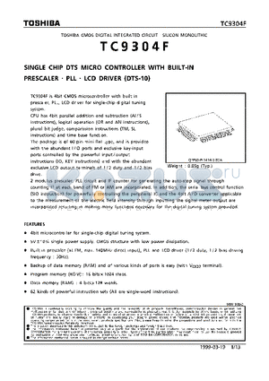 TC9304F datasheet - SINGLE CHIP DTS MICRO CONTROLLER WITH BUILT-IN PRESCALER.PLL.LCD DRIVER