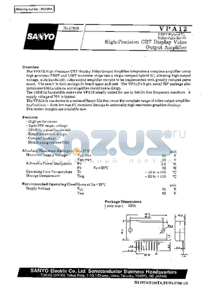 VPA12 datasheet - High-Precision CRT Display Video Output Amplifier