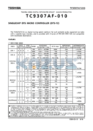 TC9307AF-010 datasheet - SINGLECHIP DTS MICRO CONTROLLER