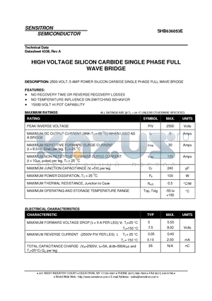 SHB636053E datasheet - HIGH VOLTAGE SILICON CARBIDE SINGLE PHASE FULL WAVE BRIDGE