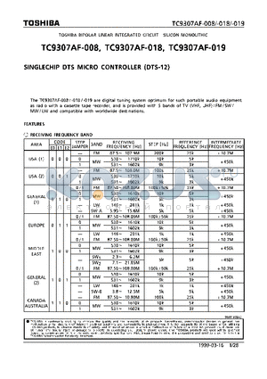 TC9307AF-018 datasheet - SINGLECHIP DTS MICRO CONTROLLER