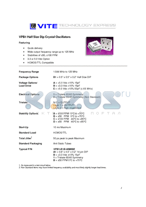 VPB1 datasheet - VPB1 Half Size Dip Crystal Oscillators