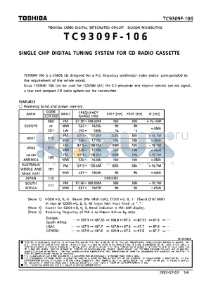 TC9309F-106 datasheet - SINGLE CHIP DIGITAL TUNING SYSTEM FOR CD RADIO CASSETTE