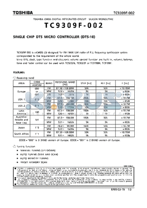 TC9309F-002 datasheet - SINGLE CHIP DTS MICRO CONTROLLER