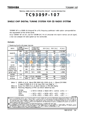 TC9309F-107 datasheet - SINGLE CHIP DIGITAL TUNING SYSTEM FOR CD RADIO SYSTEM