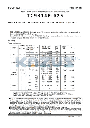 TC9314F-026 datasheet - SINGLE CHIP DIGITAL TUNNING SYSTEM FOR CD RADIO CASSETTE