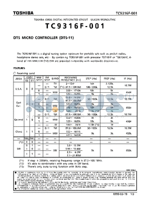 TC9316F-001 datasheet - DTS MICRO CONTROLLER