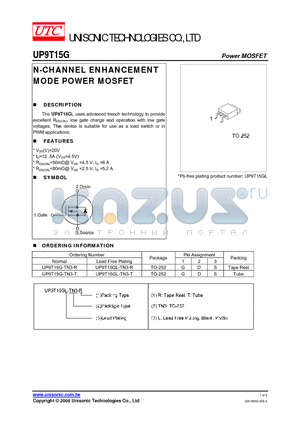 UP9T15G datasheet - N-CHANNEL ENHANCEMENT MODE POWER MOSFET