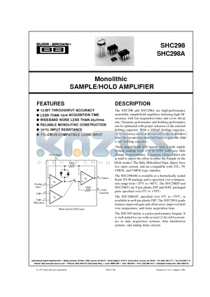 SHC298AJP datasheet - Monolithic SAMPLE/HOLD AMPLIFIER