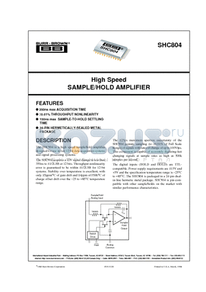 SHC804 datasheet - High Speed SAMPLE/HOLD AMPLIFIER