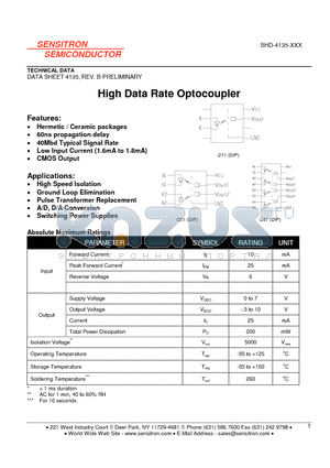 SHD-4135-XXX datasheet - High Data Rate Optocoupler