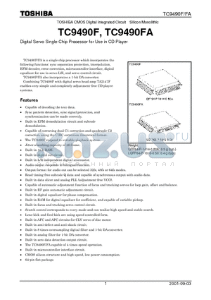 TC9490FA datasheet - Digital Servo Single-Chip Processor for Use in CD Player