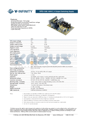 VPD-110A datasheet - 100W 2, 4 Output Switching Supply