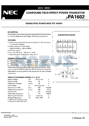 UPA1602 datasheet - COMPOUND FIELD EFFECT POWER TRANSISTOR