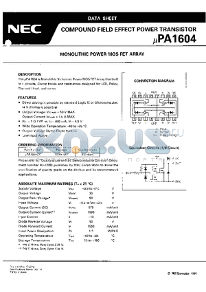 UPA1604CX datasheet - MONOLITHIC POWER MOS FET ARRAY