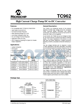 TC962COE datasheet - High Current Charge Pump DC-to-DC Converter