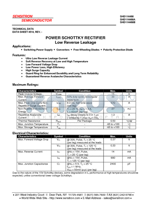 SHD114468 datasheet - POWER SCHOTTKY RECTIFIER LOW REVERSE LEAKAGE