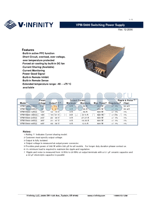 VPM-S600-12R datasheet - Switching Power Supply