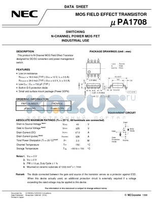 UPA1708 datasheet - SWITCHING N-CHANNEL POWER MOS FET INDUSTRIAL USE