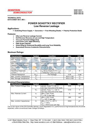 SHD114511 datasheet - POWER SCHOTTKY RECTIFIER LOW REVERSE LEAKAGE