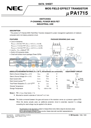 UPA1715G datasheet - SWITCHING P-CHANNEL POWER MOS FET INDUSTRIAL USE