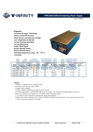 VPM-S800-48RI-N datasheet - Switching Power Supply