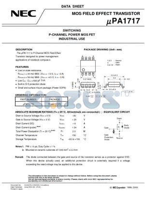 UPA1717 datasheet - SWITCHING P-CHANNEL POWER MOS FET INDUSTRIAL USE