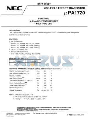 UPA1720 datasheet - SWITCHING N-CHANNEL POWER MOS FET INDUSTRIAL USE