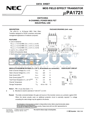 UPA1721 datasheet - SWITCHING N-CHANNEL POWER MOS FET INDUSTRIAL USE