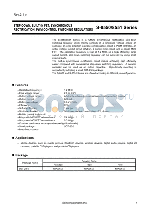 S-8550 datasheet - STEP-DOWN, BUILT-IN FET, SYNCHRONOUS RECIFICATION, PWM CONTROL SWITCHING REGULATORS