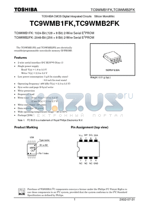 TC9WMB2FK datasheet - 1024-Bit (128 x 8 Bit) / 2048-Bit (256 x 8 Bit) 2-Wire Serial E2PROM