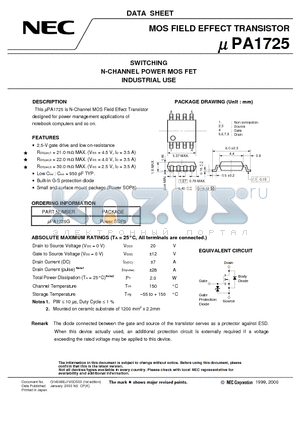 UPA1725 datasheet - SWITCHING N-CHANNEL POWER MOS FET INDUSTRIAL USE