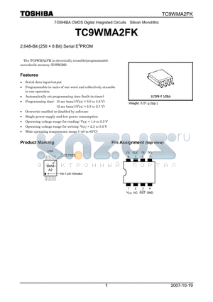 TC9WMA2FK datasheet - CMOS Digital Integrated Circuits Silicon Monolithic 2,048-Bit (256  8 Bit) Serial E2PROM