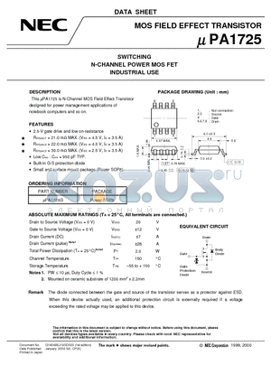 UPA1725G datasheet - SWITCHING N-CHANNEL POWER MOS FET INDUSTRIAL USE