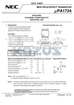UPA1724G datasheet - SWITCHING N-CHANNEL POWER MOS FET INDUSTRIAL USE