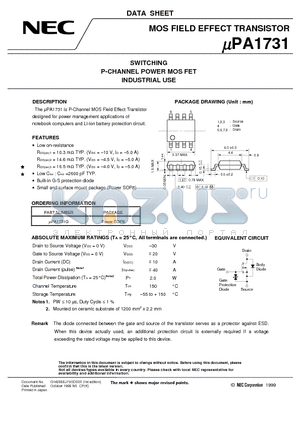 UPA1731 datasheet - SWITCHING P-CHANNEL POWER MOS FET INDUSTRIAL USE