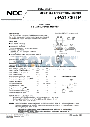 UPA1740TP datasheet - SWITCHING N-CHANNEL POWER MOSFET