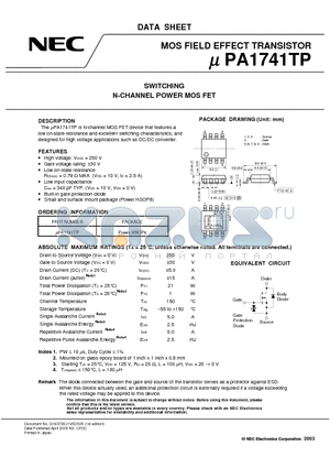 UPA1741TP datasheet - SWITCHING N-CHANNEL POWER MOSFET