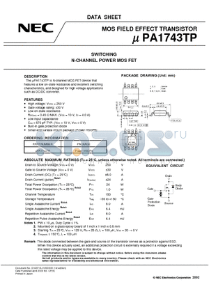 UPA1743TP datasheet - SWITCHING N-CHANNEL POWER MOSFET