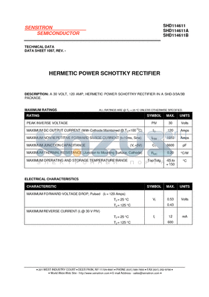 SHD114611 datasheet - HERMETIC POWER SCHOTTKY RECTIFIER