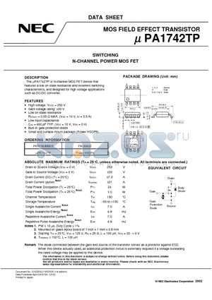 UPA1742TP datasheet - SWITCHING N-CHANNEL POWER MOSFET