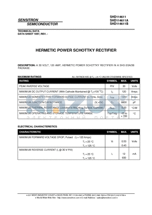 SHD114611 datasheet - HERMETIC POWER SCHOTTKY RECTIFIER