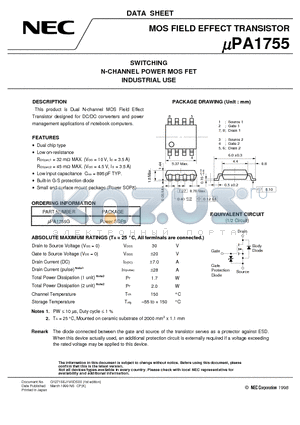 UPA1755 datasheet - SWITCHING N-CHANNEL POWER MOS FET INDUSTRIAL USE