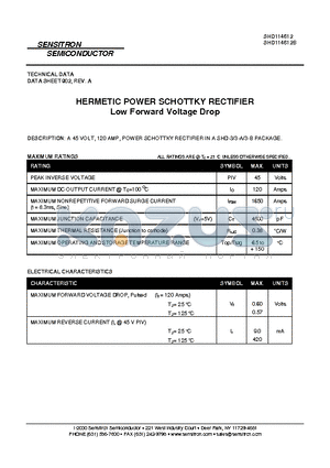 SHD114612_11 datasheet - HERMETIC POWER SCHOTTKY RECTIFIER Low Forward Voltage Drop