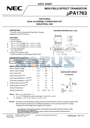 UPA1763 datasheet - SWITCHING DUAL N-CHANNEL POWER MOS FET INDUSTRIAL USE